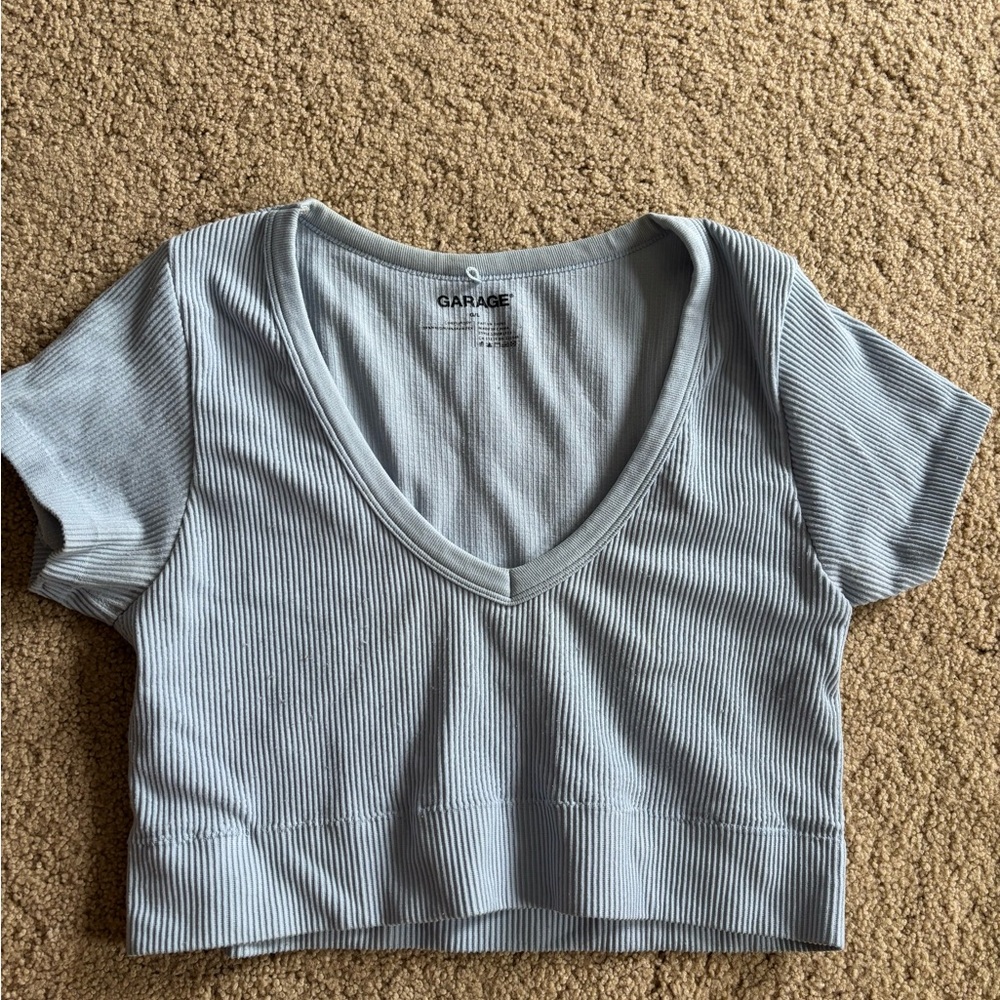 Garage Gray Fitted Crop T-Shirt